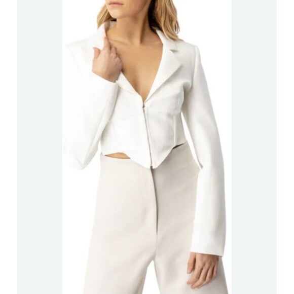 Bardot New Marcella Corset Blazer MEDIUM Orchid White Asymmetric Top Jacket - Picture 11 of 15